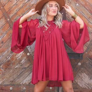 Free People Sunshine of Love Blended‎ Berry Red Mini Dress Sz S